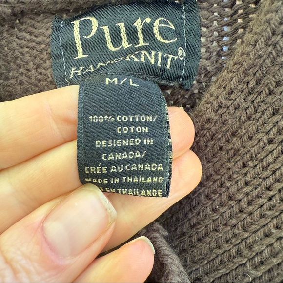 PURE Hand Knit Womens Brown Button Up Poncho Shawl Cotton Size Medium Large - Picture 4 of 10